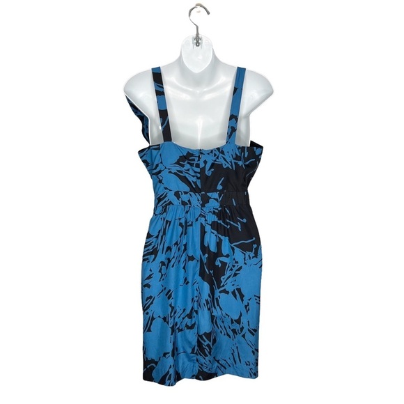 Threadware 100% Silk Blue & Black Printed Flutter Sleeve Dress - Picture 9 of 13